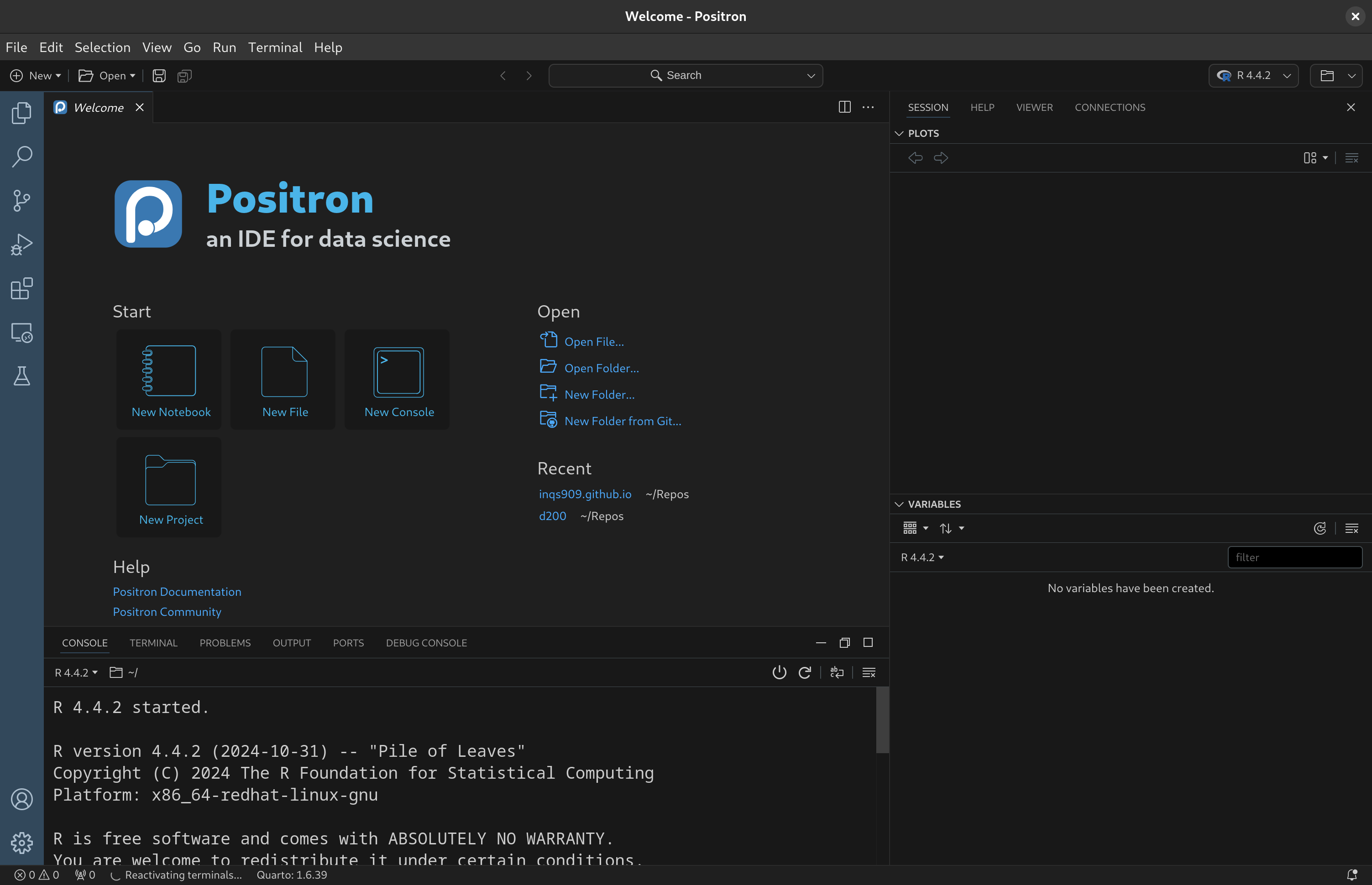 An image displaying the Positron IDE, the interpreter is R.